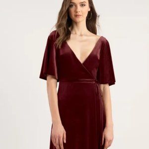 Jenny Yoo Wrap Dress Marin in Dark Berry Floor Length Bridal